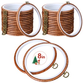 Burbell 15 Pcs 8 Inch Round Embroidery Hoops Circle Rubber Hoops Ring Display Cross Stitch Ornament Frames Imitated Wood Frame Women Christmas for Art Craft Sewing Gifts and Hanging