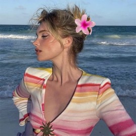 Flower Hair Clips for Women, Artificial Bauhinia Claw Clips Pink White Gradient Fashion Hair Accessories for Women Girls Beach Vacation Travel Party Headwear Decorations(3Pcs :1 Large & 2 Small)