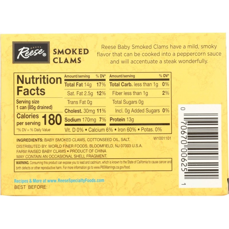 Reese Smoked Baby Clams, 3.66-Ounces (Pack of 10)