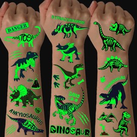 24 Sheets Luminous Dinosaur Tattoo Stickers Waterproof Cartoon Kids Stickers