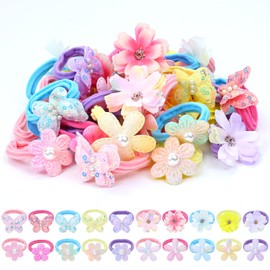 Dizila 40 Pieces/20 Pairs Cute Butterfly Daisy Flower Hair Ties Stretchy Pigtail Ponytail Holders Elastics Hair Scrunchies Hair Bands Accessories for Baby Girls Toddlers Kids
