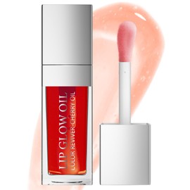 Yanqina Hydrating Lip Glow Oil - Moisturizing Tinted Lip Gloss Plumping Nourishing Non-sticky Long Lasting Lip Stain with Cherry Oil 0.27 fl.oz (Coral)