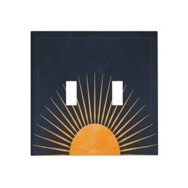 Spshian Mid Century Boho Gold Sun Retro Sunset Double Toggle Light Switch Covers 2 Gang Wall Plate Dual Decorative Switchplate Electrical Faceplate for Bathroom Kitchen Bedroom Decor