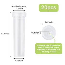 WANDIC Flower Water Pipes, Pack of 20 White, Large, Transparent Flower Tubes, Plastic Flower Bottles with Caps for Preserving Sunflowers, Hydrangeas, Fresh Decoration, 10.8 cm