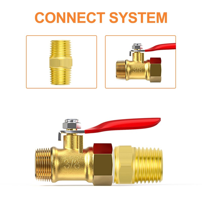 GASHER 6PCS 3/8 Inch Brass Mini Ball Valve, Shut Off