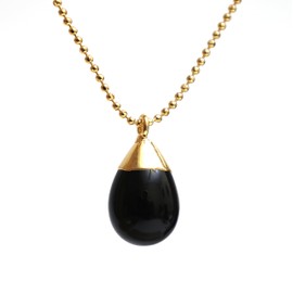 Gempires Black Obsidian Necklace, Dew Drop Electroplated Crystal with 18 inch Ball Chain,14k Gold Plated, Protection Necklace, Healing Crystal Jewellery, Gift for Her (Black Obsidian)