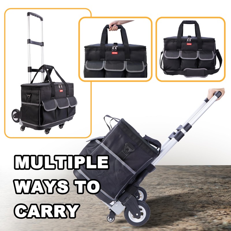 Justzon Rolling Tool Bag with Wheels - Aluminum Alloy Trolley