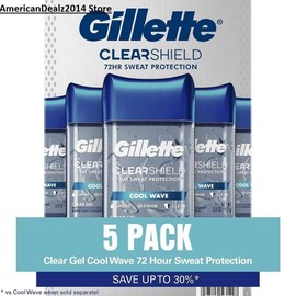 Gillette 5 PACK Gillette Clear Gel Men's Antiperspirant & Deodorant, Cool Wave 3.8 oz.