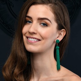 Zavana Long Tassel Earrings for Women, Long Tassel Earrings for Women with Colourful Beads, Long Hanging Earrings, Handmade Boho Chic Earrings, Fashion Jewellery for Women, Brass