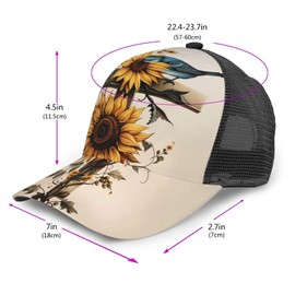Funny Baseball Hat for Women Men, Dad Cap Trucker Hat Adjustable Fit for Summer Sport Travel Beach - Cross Sunflower Hummingbird