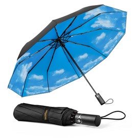 TechRise Umbrella Pocket Umbrella Storm Resistant Large -10 Ribs Windproof Storm Pocket Umbrella Automatic Compact with One Button Open and Close Automatic, Sky