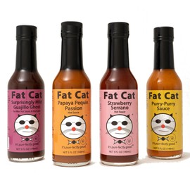 Mild Heat Natural Hot Sauce Four Bottle Gift Box Variety Pack Bundle by Fat Cat Gourmet | Mild to Medium Heat Sampler Gift Set | All Natural | Food Friendly | Flavor Forward | Gluten Free