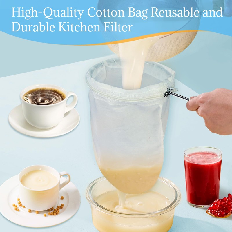Fine Mesh Strainer, 6Pcs Cloth Strainer Bags with Steel Handle