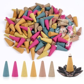 AUAUY Incense Cones, 120 PCS Fresh Incense Cones with 1 Holder, 6 Natural Scents Includes Rose, Jasmine, Osmanthus, Ocean, Sandalwood, Mugwort, Perfect for Meditation, Yoga, Relax, Home Decor Scent