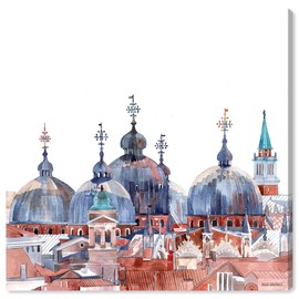 The Oliver Gal Artist Co. World Wall Art Canvas Prints 'Maja Wronska-Waterfront Vista Clear III' Asian Countries Home Décor, 12" x 12", Blue, Brown