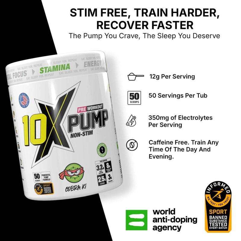 10X Athletic Non Stim Pre Workout No Caffeine Beta Alanine