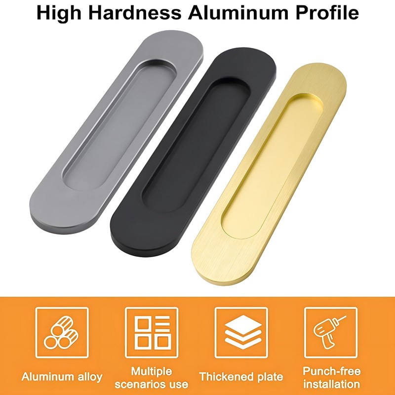 MOROBOR Self-Stick Oval Sliding Door Pulls, 4pcs Brushed Gold Aluminum