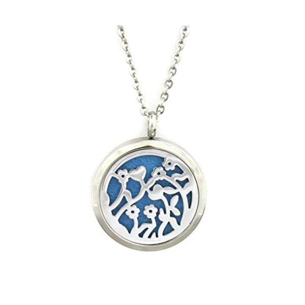 Bouquet Silver Flower 316L Stainless Steel Essential Oil Diffuser Aromatherapy Necklace- 24"