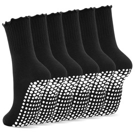 ELUTONG Cute Pilates Socks with Grip Anti-Slip Ruffle Grippy Socks Yoga Barre Dance Workout Hospital for Woman