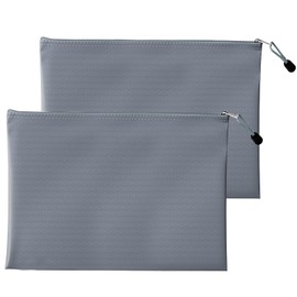 Pack of 2 Money Bags, Bank Bag - Grey Waterproof Money Bags with Zip, A5, Faux Leather Bank Bag, Waterproof for Household, Office & Travel