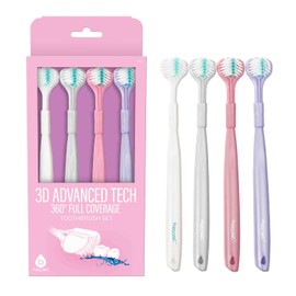 Pursonic - cepillo para polvo de dientes de 3 lados con cerdas suaves para adultos con encías sensibles, cobertura completa de 360° cepillo para polvo de dientes 3D de limpieza profunda para frenos