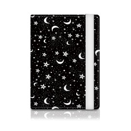 ATJFKIXL Passport Holder for Travel Essentials, RFID Premium Leather Passport Wallet Cover Case for Travel Must Haves Accessories, Passport Book Holders for Women Men Black White Moon Stars