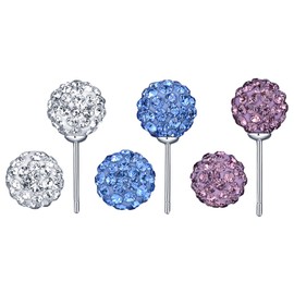 Yumilok 3 Pairs of Women's Stud Earrings 925 Silver Shamballs Disco Ball Crystal Beads 8 mm for Girls, Sterling Silver