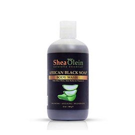 Shea Olein Organic Bath Body Wash Shower Gels (African Black Soap Body Wash W, Aloe & Vitamin E, 12oz)