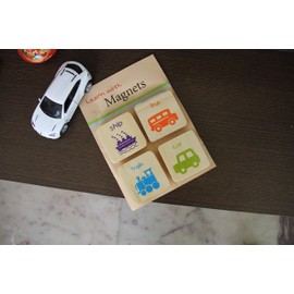 IVEI wooden educational magnets - bright colored vehicle magnets - learn and play