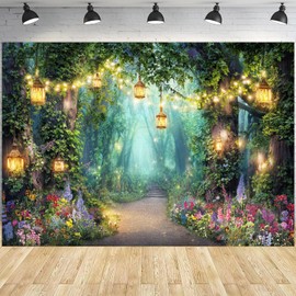 Enchanted Forest Backdrop, Fairy Tale Green Jungle Party Decorations Photography Backdrops, Spring Magic Woodland Floral Photo Photo Shoot Props Decor Studio Props Backdrops, 7X5FT