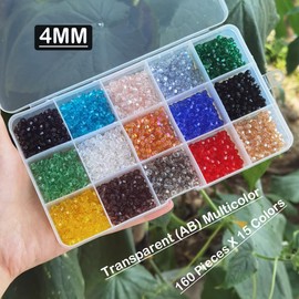 INSPIRELLE Approx 2400pcs 4mm Transparent Multicolor Bicone Beads for Jewelry Bracelet Making Bulk Faceted Crystal Glass Briolette Beads