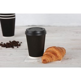 Recyclable Take Away Tea Coffee Cups with lids Ripple Wall Black 340ml / 12oz (Pack of 25)