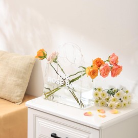 PORPAN Purse Vase, Bag Vase for Flowers, White Acrylic Vase, Modern Flower Vase, Aesthetic Vase for Flowers, Decorative Tote Bag Vase for Wedding, Living Room, Bedroom, Table, Office(Tote Bag)