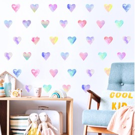 Colorful Heart Wall Decals Peel and Stick Cute Heart Wall Stickers Fabric Wall Stickers Hearts Decals for Walls Watercolor Heart Wall Stickers for Girls Room Bedroom Nursery Decor