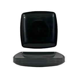 Gripebao 8.7 Inch Square Dinner Plates Set of 5, Plastic Picnic Plates Reusable, Square Dessert Snack, Lunch Appetizer Salad Plates, Kitchen Dinnerware Dishes for Camping Party Grill (Black)