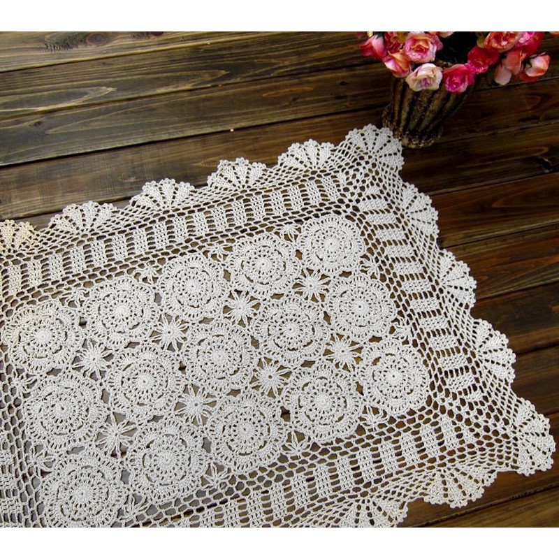 Lelefly Cotton Handmade Crochet lace Table Runners Rectangular Tablecloth Doilies