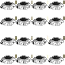 VEVOR Driveway Lights 16-Pack Solar Driveway Lights White with Screw Solar Deck Lights Outdoor Waterproof Wireless Dock Lights 6 LEDs for Path Warning Garden Walkway Sidewalk Steps(White)