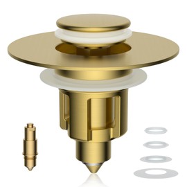 iFealClear Metal Universal Bathroom Sink Stopper, Upgraded Stainless Steel Sink Drain Strainer for 1.1''~2.36" Basin Pop Up Drain Strainer, Anti-Clogging Filter Basket, Brushed Gold