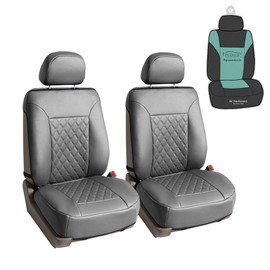 FH Group Deluxe Faux Leather Diamond Pattern Front Set Car Seat Cushions (Solid Gray) with Gift - Universal Fit for Cars, Trucks, & SUVs