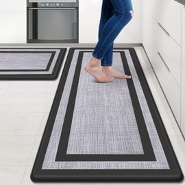 Mattitude Kitchen Mat [2 PCS] Cushioned 0.47 inch Rugs Non-Skid Waterproof Mats and Ergonomic Comfort Standing for Floor, Office, Sink, Laundry, Black and Gray