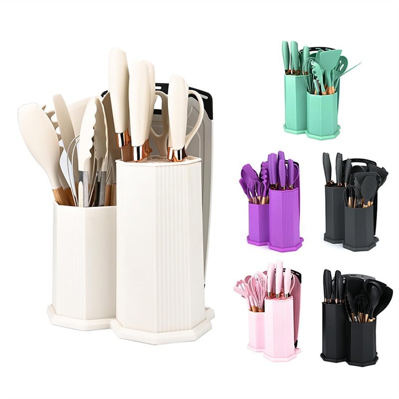 Kitchen Cooking Utensils and Knife Set with Holder Block, 19