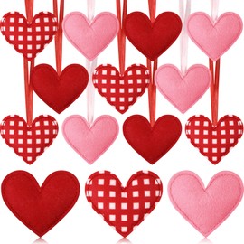 Syhood 12 Pcs Felt Heart Hanging Ornaments Valentines Day Heart Shaped Decorations Red and Pink Heart Ornaments for Valentine's Day Wedding Anniversary Party Decor