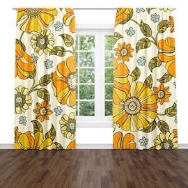 Daisy Flower Pattern Window Drapes Curtain Colorful Large Floral Retro 70S Style Rod Pocket Drapes Curtain for Living Room Home Decor 52x84 Inches 2 Panels