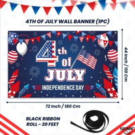 KatchOn, XtraLarge 4th of July Backdrop- 72x44 Inch | 4th of July Wall Banner for 4th of July Decorations | Independence Day Wall Decorations | Fourth of July Party Decorations, Patriotic Decorations
