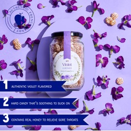 Gourmanity Violet Flavor Honey Lozenges Made with Real Honey and Natural Violet Flavor, Luxury French Candy, Great for Soothing your Throat, 8.8oz Jar