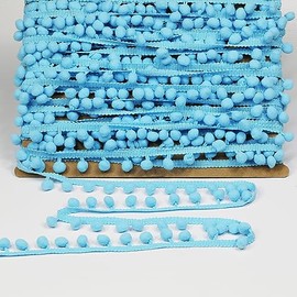 dlboboai Mini Pom Pom Trim Lace Polyester Small Round Ball Fringe Trim 18 Yards 12 mm Wide for Sewing Crafts Clothing Curtains Accessories Lampshade Home DIY Decoration (Blue,12mm/0.47 inch Wide)
