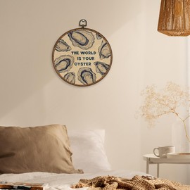 XBBMGG Vintage Oyster Wall Art Decor, Inspirational Retro Beach Round Wall Hanging Decor, Nautical Ocean The World is Your Oyster Framed Canvas Prints for Living Room Bathroom Decorations, 10x10inch