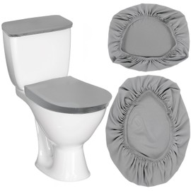 Thinp Toilet Lid Cover and Toilet Tank Cover,Grey Toilet Seat Cover with Elastic Bottom Replacement Toilet Cover Soft Stretch Toilet Covers Set Universal Toilet Lid Covers for Bathroom Decoration