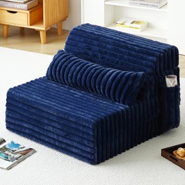 Tiita Folding Sofa Bed - 4-Fold Convertible Sleeper Chair with Corduroy Cover and Rectangular Pillow, Floor Sofa Mattress for Adults, Single Size, Navy