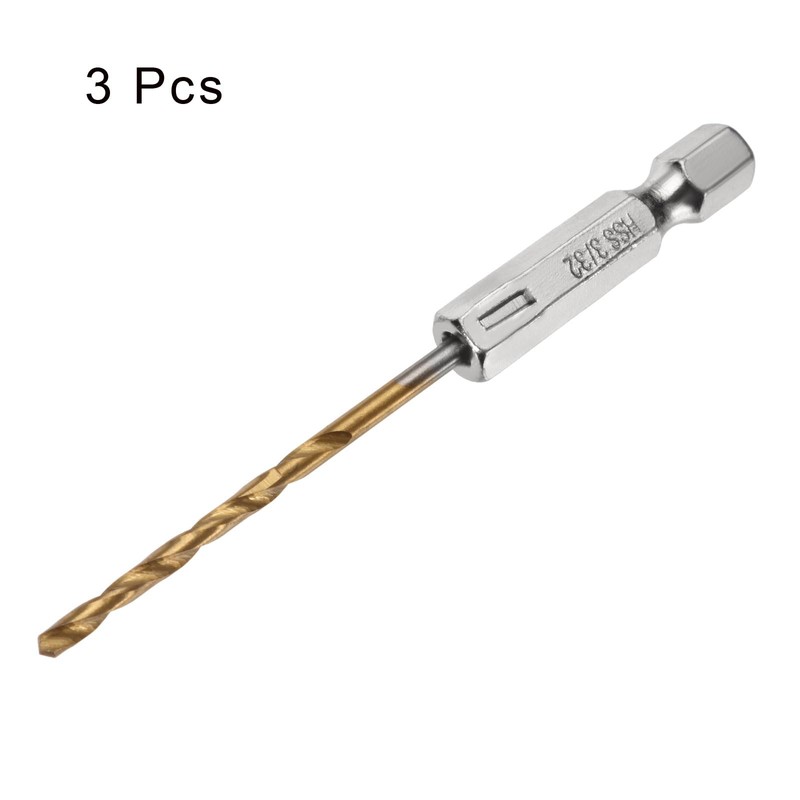 HARFINGTON 3pcs 3/32" Hex Shank Drill Bits 1/4" Titanium Drill